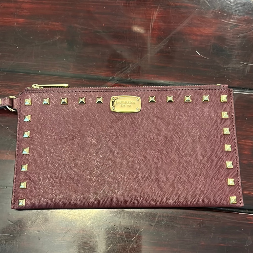 Michael Kors Burgundy Studded Clutch